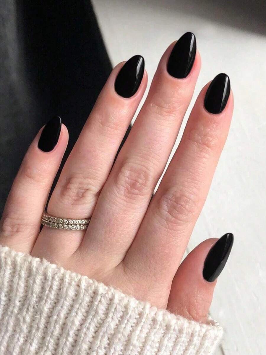 Instantly Upgrade Your Look! This 24pcs Set Of Black Oval Short Glossy Color Press-On Nail Strips, Paired With Macaron Candy Color Acrylic Nails, Includes 1pc Gel And 1pc Nail File, Suitable Women And Girls Daily Work, Study And Party Use. - 淺藍色 - 查看 1