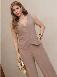Striped Linen Set - Bej - Görünüm 3