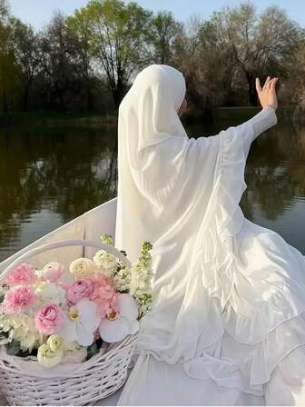 2 Layer Khimar With Cape Chiffon Raspberry, Pleated Design, Suitable For Women's Daily Wear And Prayer, All Season For Dress