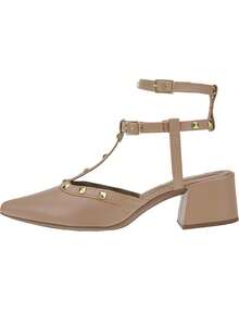 Women's Pumps Block Heel Shekinah Strap Studs Spike Carnation Fashion Simple Casual PVC Shiny Studded Party 2025 - 杏色 - 查看 4