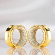 2pcs New Saddle Fit Sparkling Luxurious Round Ear Gauges Tunnels Expander Stretcher Piercing Body Jewelry Women Man Fashion Gift - Round - View 18