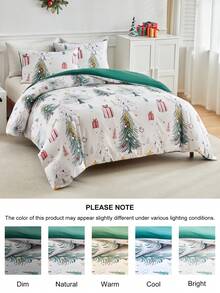 2/3pcs Green Christmas Tree Pattern Digital Print Duvet Cover Set, Cute Cartoon Bedding Set For Christmas, Soft, Breathable, Machine Washable, Christmas Decor, Christmas Gift (1 Duvet Cover + 1/2 Pillowcases) - Multicolor - View 5