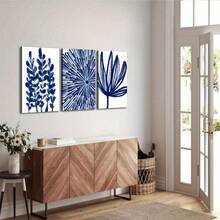 3 Pcs Bright Blue Abstract Floral Canvas Art - Wall Decor For Living Room, Bedroom, Office - 2D, Easy To Install, Easy To Hang, Wrap-Around Canvas Painting