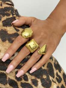 3 piezas/1 pieza Anillo vintage de acero inoxidable chapado en oro de 18K, accesorios de joyería geométrica para mujer, joyería gruesa, adecuada para uso diario