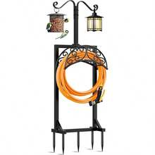 [1pc] Metal Garden Hose Holder | Outdoor Water Hose Reel Bracket For FLawn & Patio | Black - Đen 5 gai + 2 sừng chăn cừu - Xem 2
