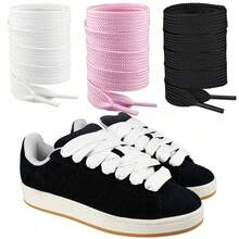 2 Pairs 0.79 Inch Wide Shoelaces - Classic Casual Style, Solid Color Design, Durable Fabric Laces Suitable For Sneakers, Casual Shoes, Classic Lace-Up Shoes, Fabric Lace-Up Shoes - Multicolor - View 1