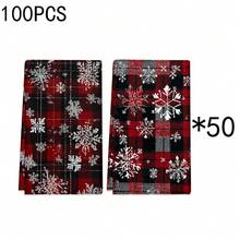 1set/1pc/100pcs Christmas Retro Geometric Checkered Snowflake Pattern Kitchen Towel And Dishcloth, Suitable For Interior Decoration In Restaurants, Kitchens And Bathrooms, Party Decoration, Holiday Gifts, And Can Also Be Given As A Christmas Present