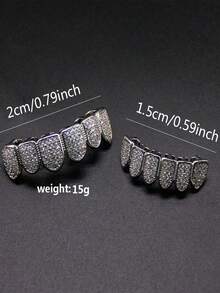 1 Set Fashionable 6-Tooth/8-Tooth Copper Micro-Inlaid Zirconia Metal Hip-Hop Teeth Jewelry, Shiny Stage Props, Nightclub Accessories Unisex
