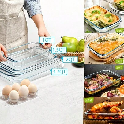 1pc Transparent Glass Rectangular Baking Dish, Suitable For Cooking, Multifunctional Baking Tray For Salad, Bread, Dessert, Fruit Platter, Microwave/Oven/Refrigerator , Kitchen Essential