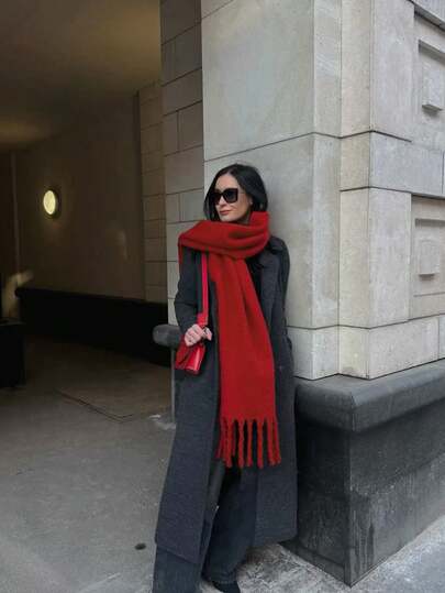 1pc Women New Fluffy Tassel Scarf, Warm & Comfortable Shawl, Windproof & Warm For Outdoor, Versatile For Daily Wear, Autumn/Winter For Dress