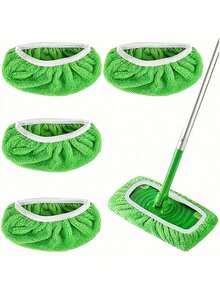 4/6/8 件优质超细纤维拖把布 - 可重复使用、可清洗，拖把布适用于高效的干湿清洁 - 强力弹性，绿色配白色松紧带，清洁配件 | 安全贴合设计 | 超细纤维质地