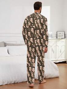 Customized Photo Men's Personalized Face Print Pajama Set, Unique Family Sleepwear, Customized Pet Face Pajamas, Mixed Face Pattern Loungewear, Holiday Pajamas, Pajama Pants, Couples Pajamas, Customized Fitted Pants, Loungewear, Valentine's Day, Anniversary Gift, Customized Family Gift, Winter - Multicolor - View 3