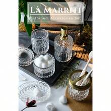 Glass Bathroom Accessories Set, 5pcs Crystal Clear Bathroom Set Accessories, Toothbrush Holder Set, Soap Dispenser, Soap Dish, Tumbler, Qtips Holder For Vintage Bathroom Decor, Gift Set - Crystal Clear - View 3