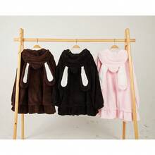 Anime Bunny Ear Hoodies Women Sweet Lovely Fuzzy Fluffy Rabbit Sweater Tops Cosplay Coats - trắng - Xem 11