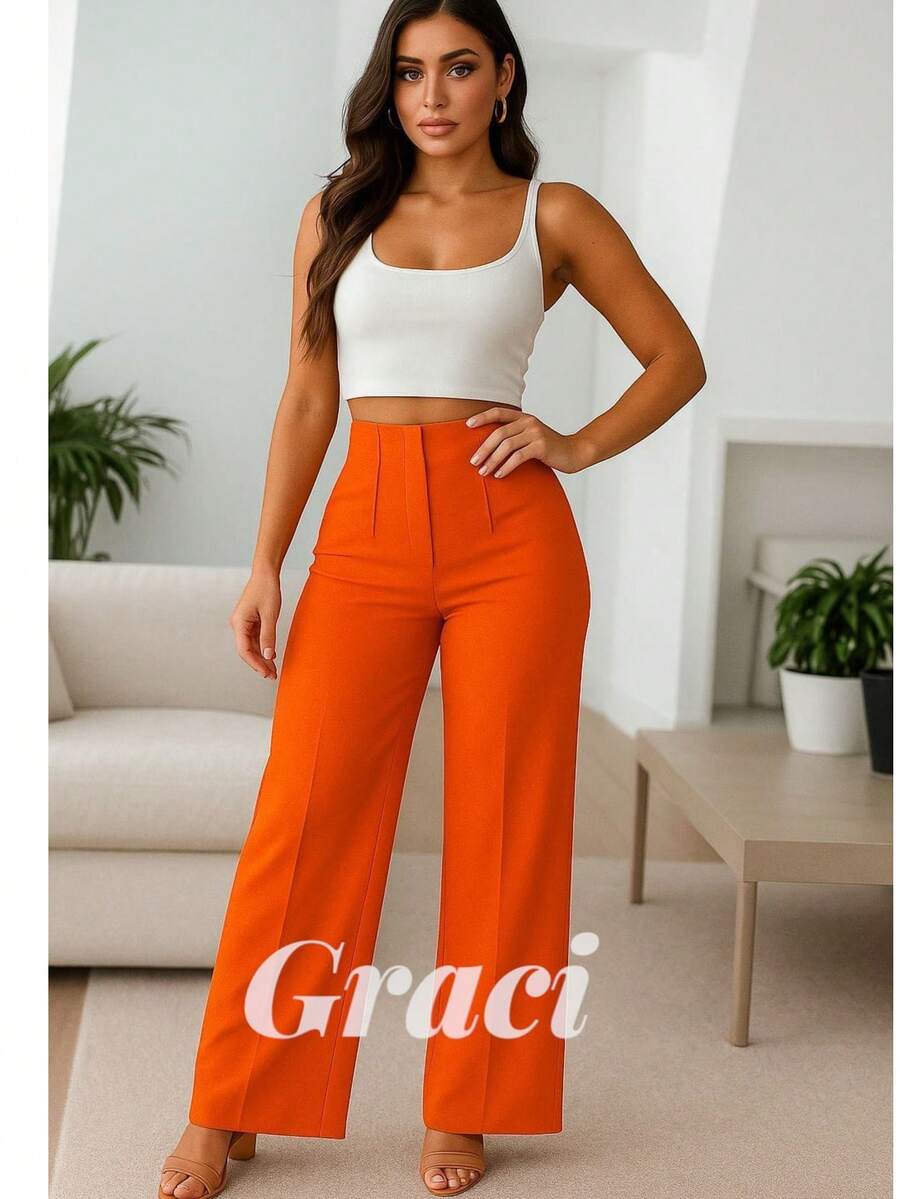 Pantalón Acampanado de Pinzas - Naranja - Ver 1