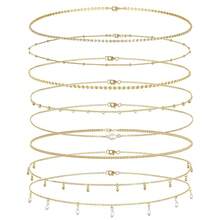 Tornito 8Pcs Waist Belly Chain 18K Gold Plated CZ Heart Pearl Snake Bead Sequin Paperclip Belly Chain Summer Beach Sexy Body Chains Jewelry Accessories For Women Adjustable-478326 - B:8顆珠子 - 查看 2