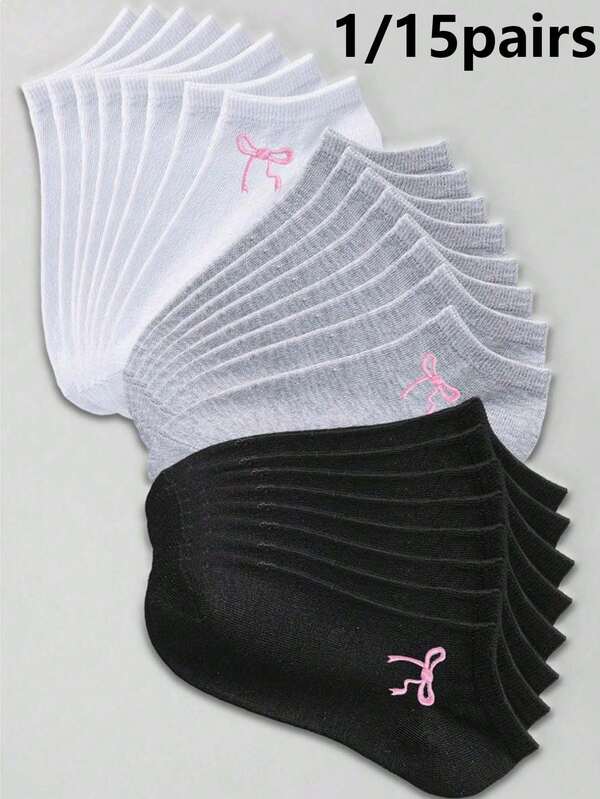 1/15 paires de chaussettes montantes pour femmes avec motif nœud, douces et confortables, style mode polyvalent et décontracté, style universitaire, convient pour le port quotidien ou en extérieur, printemps/été