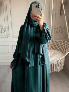1pc Nida Fabric Scarf Attached Abaya Khimar, Suitable For Women's Daily Wear And Prayer, Applicable For All Seasons - Multicolor - View 7