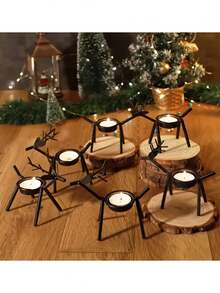 Christmas Reindeer Candle Holder, Iron Reindeer Candle Holder Stand, Christmas Party Dining Table Center Decor Reindeer Candle Holder, Christmas Party Tabletop Decor, Christmas Fireplace Mantel Reindeer Figurine Decor, Best Holiday Gift For Family And Friends, Christmas Room Decoration Home Decor