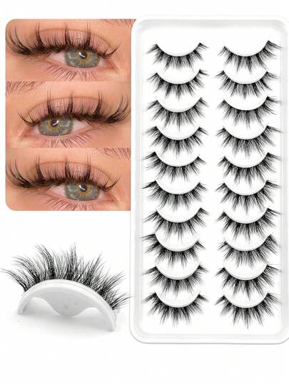 10 pares de pestañas postizas 3D de aspecto natural con racimos, pestañas manga transparentes de tallo corto para maquillaje de ojos de dibujos animados, pestañas, extensiones de pestañas
