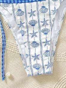 Đồ bơi nữ, bikini sọc & hoa nhí phong cách thường ngày, trang phục đi biển nghỉ dưỡng nữ, đồ bơi đính hạt phong cách retro xanh & trắng - Màu xanh lam - Xem 9