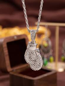 1pc Men's Boxing Glove Cubic Zirconia Pendant Necklace (No Gift Box) - Silver - View 3