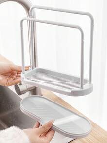 1pc Space-Saving Countertop Kitchen Organizer Rack, Kitchen Sink Organizer Tray With Drip Tray, Compact Sink Organizer Box With Quick Drainage Design, Easy Installation Without Drilling, Suitable For Storing Dishcloths, Sponges, Brushes, Soaps In Kitchen & Bathroom - Multicolor - View 6