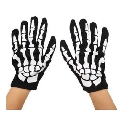 Luvas Caveira Osso Esqueleto Fantasia Halloween Festa Temática Acessório