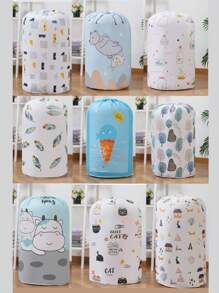 1 Stück große zylindrische Kordelzug Aufbewahrungstasche, bunte Cartoon-bedruckte Aufbewahrungstasche, geeignet für Zuhause, Zimmer und Kleiderschrank, staubdicht, platzsparend und langanhaltend Aufbewahrungstasche für Kleidung und Decken