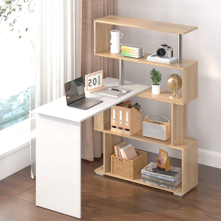 Advwin Corner Desk With Bookshelf Rotatable Office Computer Desk With ...