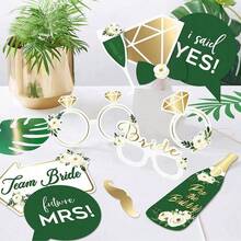 12pcs Green & Gold Wedding Photography Prop Set, Suitable For Lush Weddings, Brides-To-Be, Engagement Ceremonies, Bridal Showers, Bachelorette Parties, Engagement Photos, And Bride Self-Portraits