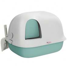 Katzentoilette mit Deckel, Katzenklo mit Sieb, Tür, Schaufel, geschlossen Katze Toilettenhaus für kleine Katze unter 3,5 kg, Indoor, Kunststoff, Grün