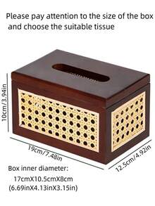Wooden Tissue Box With Rattan Woven Tabletop, Wooden Tissue Paper Storage Box, Suitable For Living Room And Dining Room Tissue Box.