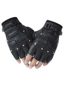1 Pair Punk Style Black PU Leather Gloves - Third-line Women - View 14
