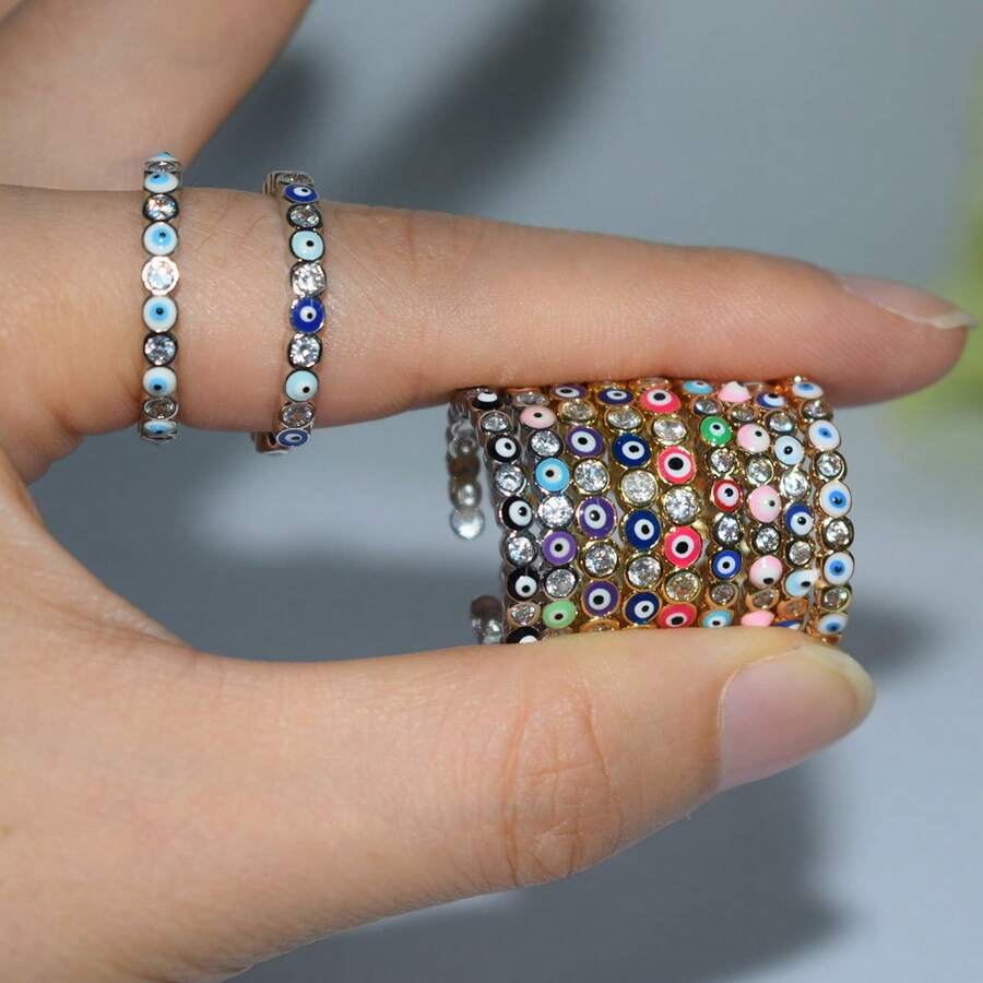 1pc Fashionable & Unique Turkish Blue Evil Eye Open Ring, Suitable For Men And Women, Cool Party Jewelry, Girlfriend/Valentine's/Mother's Day Gift - Multicolor - View 1