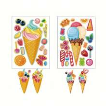 8pcs/16pcs Cute Cartoon Ice Cream Stickers For DIY Crafts, Makeup, Gift Packaging, Decor, Holidays & Parties