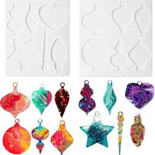 2 件不对称形状硅胶圣诞树树脂模具，DIY 环氧树脂吊坠钥匙扣铸造模具，适用于珠宝制作、艺术和工艺品、节日家居圣诞装饰礼物 - 白色 - 查看 9