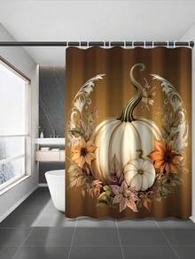 1/4 Pcs Pumpkin Autumn Thanksgiving Shower Curtain Set, Watercolor Floral Pumpkin Bathroom Set For Autumn Thanksgiving Harvest, Includes Shower Curtain And Rug, Waterproof Polyester Fabric Shower Curtain Bathroom And Home Decor, With 12 Hooks, Thanksgiving Decor, Autumn Decor, Halloween, Christmas Decorations Bathroom Decor