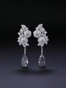 一对奢华珠宝风格长款垂坠耳环，镶嵌立方氧化锆，时尚水滴形垂坠耳环，适合搭配晚礼服，生日/节日礼物 - 垂墜式耳環 - 查看 5