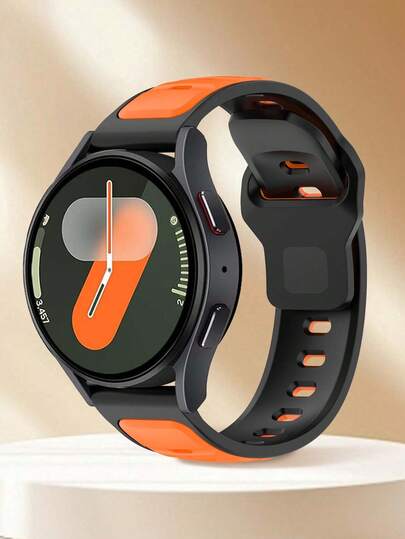 20mm/22mm 硅胶表带兼容三星 Galaxy Watch 7 FE 6 5 4 40mm 44mm / 三星 Watch 5 Pro 45 44mm / 三星 Watch 6 43mm / 三星 Watch 4 Classic 46mm，户外运动登山瑜伽健身防水防汗硅胶表带，男女适用，适用于小米手表、手表、Garmin 手表，黑色和橙色