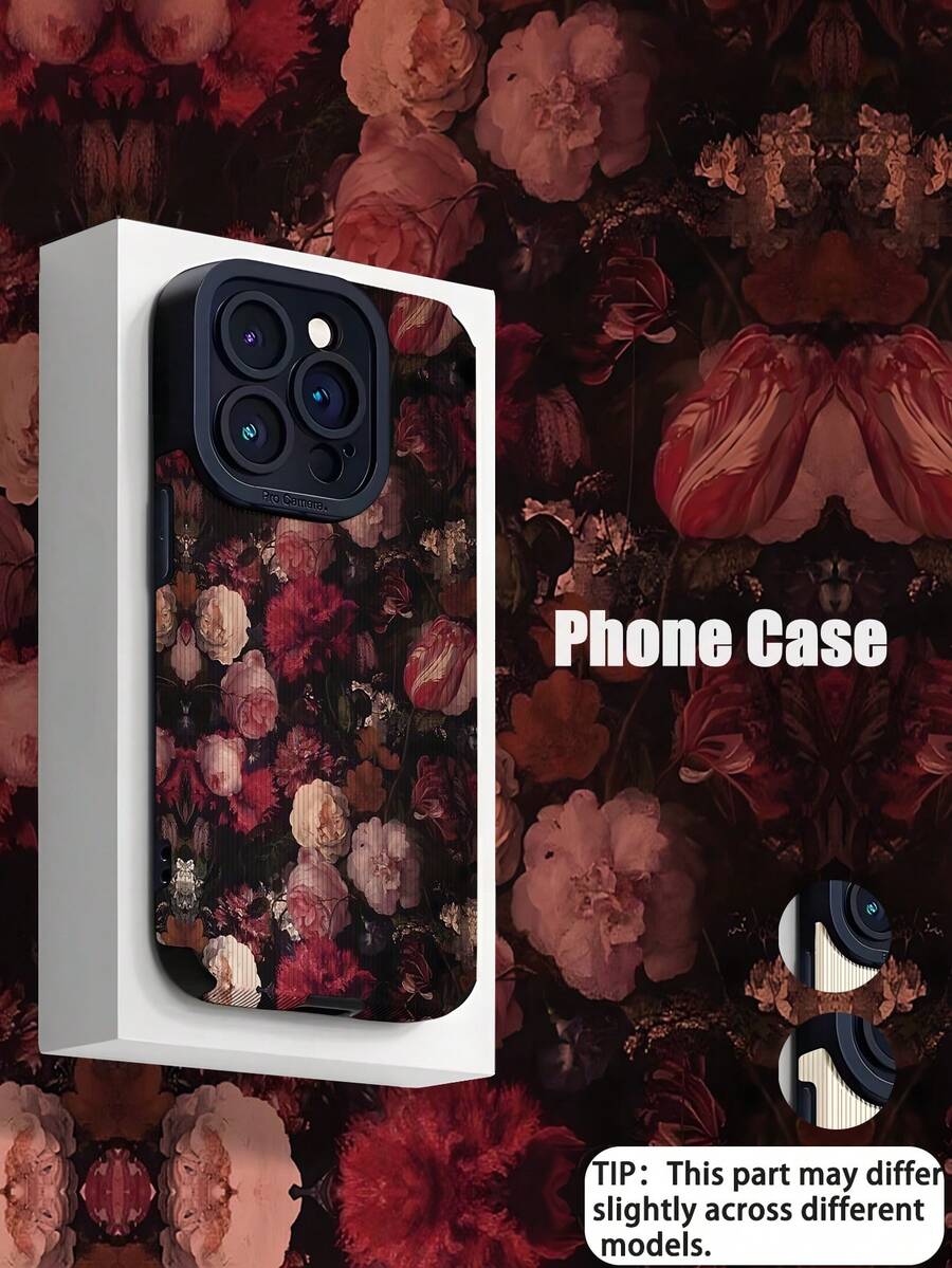 1 件时尚复古花卉图案竖条纹高端仿皮防震防指纹手机壳适用于苹果和型号 - 彩色 - 查看 1