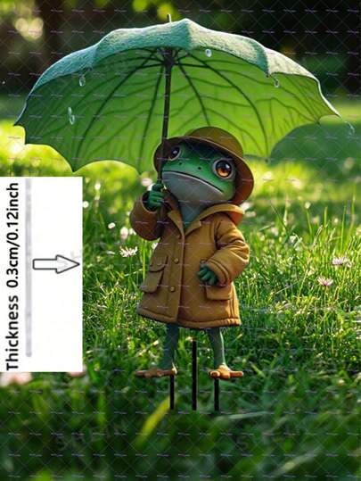 1pc 2D Cute Frog Garden Logo - Durable Animal Theme Outdoor Garden Decoration, Yellow Raincoat And Green Leaf Umbrella Design, Multi Functional Floor Mounted Outdoor Decoration, Suitable For Christmas, Teacher's Day, Thanksgiving Gifts, Fun Tadpole Garden Decoration, Lightweight Weather Artwork, Seasonal Decoration, Exclusive For Nature Enthusiasts,