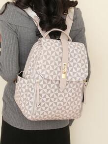 Mochila de gran capacidad con patrón de rombos para mujer, bolso de viaje con diseño de solapa, mochila escolar, bolso de mamá