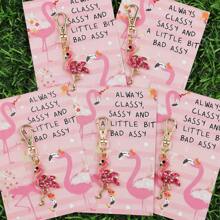 1 件/2 件/3 件/5 件/6 件/12 件“你真棒”贺卡，优雅的水钻火烈鸟钥匙扣，生日、派对、周年纪念、毕业典礼、节日和婚礼的贴心礼物，附赠励志卡片，适合家人和朋友聚会，创意设计，迷人的插图，火烈鸟礼物万圣节配饰教师节包配件挂绳带身份证夹汽车配件包饰