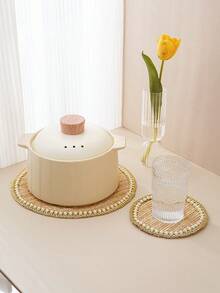 1 Stück Perlen-dekorierter Untersetzer, Tischdecken-Handwerk, Schüssel & Teller Kaffee-Matte, europäischer Stil Stoff Wärmeisolierender Untersetzer