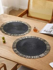 1/4/6pcs 15-Inch Round Paper Woven Tassel Placemats/Coasters, Multi-Color Options, Washable Non-Slip Heat-Resistant Tabletop Mats, Suitable For Kitchen, Dining Room, Wedding, Party, Home, Picnic, Beach, Halloween, Christmas - Multicolor - View 4