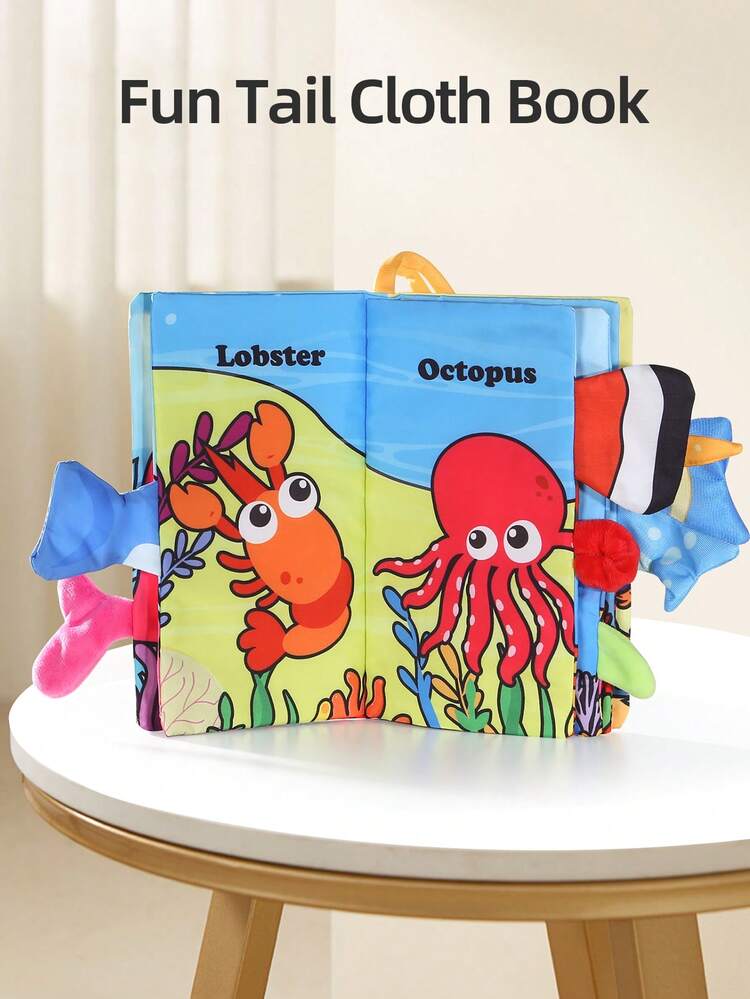 婴儿感官布书，6页可水洗防撕裂纸，适合0-1-2岁宝宝的第一本书，内置沙沙作响的纸张，可供宝宝咀嚼，动物/海洋/昆虫/水果主题，新生儿感官/认知发展玩具，复活节/亲子互动礼物，男孩/女孩儿童节礼物 - 彩色 - 查看 4