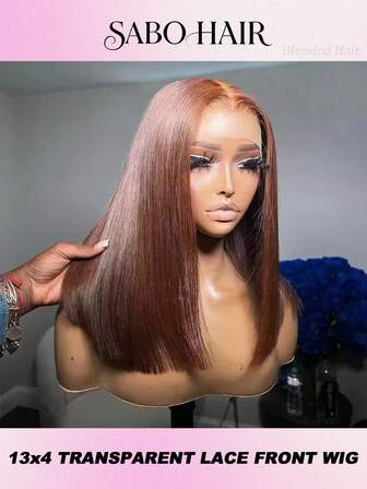 #4 棕色 14 英寸鲍勃假发 真人混合发 13x6 13x4 高清透明蕾丝前假发 鲍勃发 预拔无胶鲍勃假发 200% 密度短直鲍勃 28 英寸长假发 女士