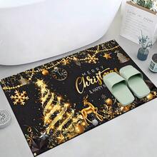 Paillasson thème noir et or de Noël avec design d'arbre de Noël et couronne de renne - résistant à la saleté, léger, convient pour la salle de bain, le salon, la chambre, la cuisine, le bureau - décoration de Noël