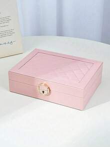 1pc Rhombus PU Leather Multi-Layer Jewelry Box, Ladies Girls Decorative Lock Jewelry Box, Luxury Large Capacity Multi-Layer Jewelry Storage Box, Suitable For Earrings, Rings, Watches, Necklaces And Bracelets, Anti-Oxidation Storage Box, With 2-Layer Display Ring-Earring-Necklace Storage Box, Lockable Jewelry Box For Earrings, Rings, Bracelets, Necklaces, Jewelry Storage Box, Valentine's Day Gift, Back To School Gift